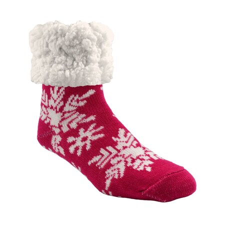 Pudus Pudus Unisex Classic Snowflake Raspberry One Size Fits Most Slipper Socks Red SF-RSB-C